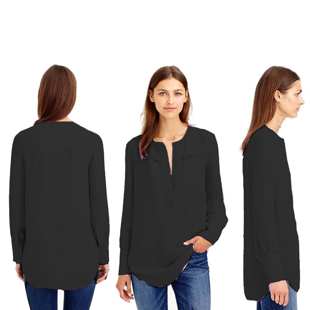 J. Crew Black Crepe Blouse Covered Button Popover